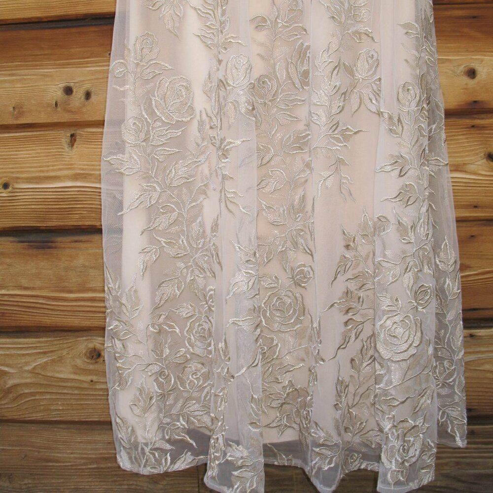 La Femme Women’s Floral Embroidered Mesh A-Line Gown Dress - Picture 11 of 16